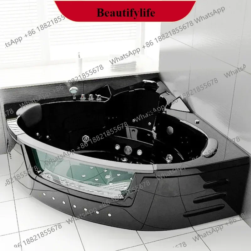 

M1382026new Lover Bath Factory Luxury Black Corner Massage Bathtub With Glass Bubble Ozone Indoor
