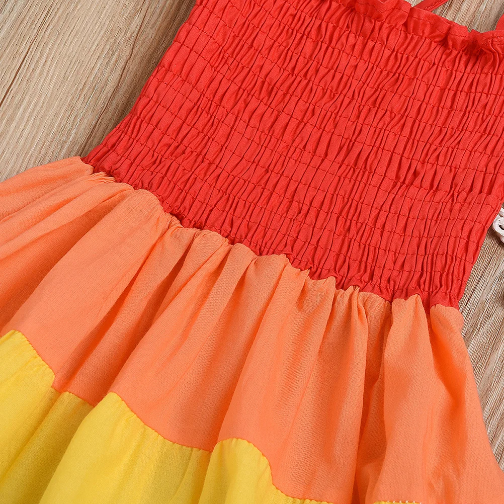 

Rainbow Dress Colorblock Skirt Sleeveless Strapless For 110Cm Beach Party Performance Costume Kids Casual Wear