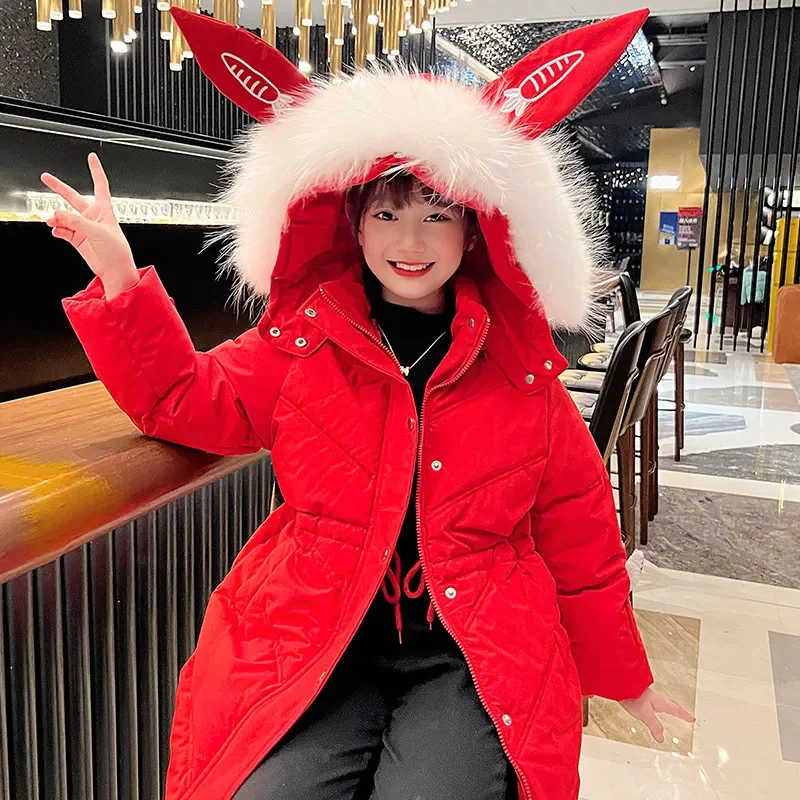 

Girls Down Padded Jacket Thickened Warm Coat Winter Fashion Cartoon Korean Mid-length Top Teenager Clothes Snowsuit 8 10 12 14 Y