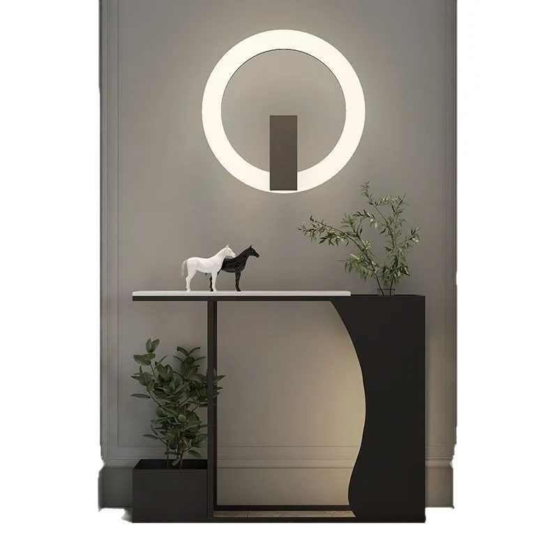 

Nordic light luxury creative entrance table modern, the entrance door is very narrow against the wall, the rock slab entrance