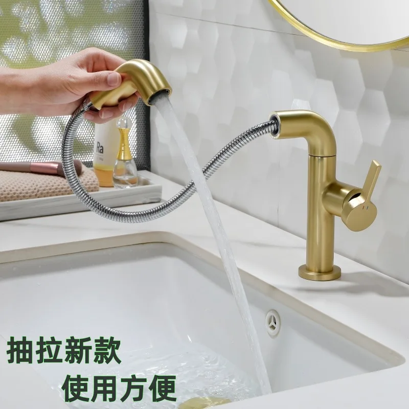 Basin Pull Faucet Brushed Rose Gold Revolving Bathroom Basin Hot and Cold Faucet