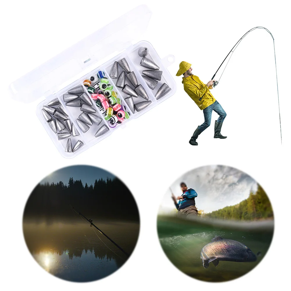 64Pcs/Box Worm Weights Eye Beads Fishing Sinker Weights Kit Fishing Weights Fish Eye Beads Fishing Tackle Accessories