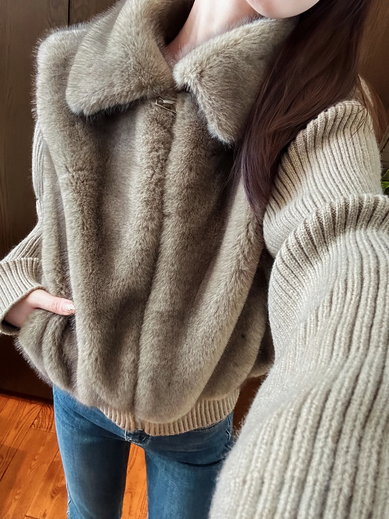 

Мягкое уютное вязаное пальто-мокасин карамельного цвета с воротником-стойкой и теплой внутренней подкладкой для женщин, для повседневной носки