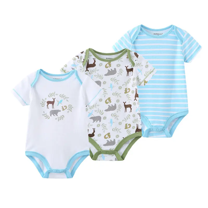 3Pieces Unisex New Born Bodysuits Set Cotton Baby Clothes Cartoon Baby Boy Clothes 0-12M Short Sleeve Bebes