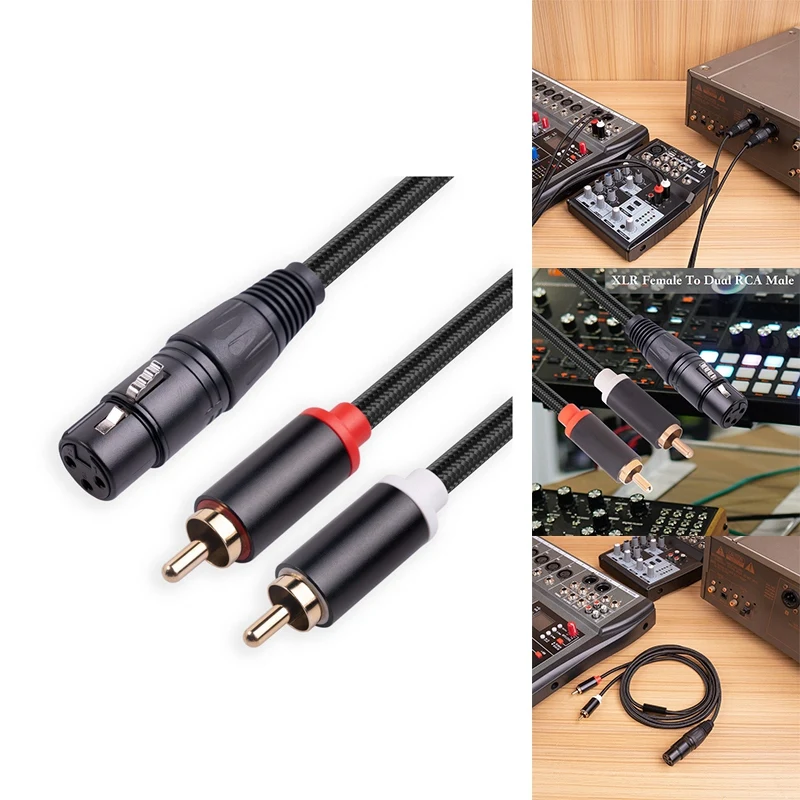 XLR أنثى إلى مزدوج RCA ذكر Y كابل مقسم ، كابل صوت مكبر للصوت ، كابل توصيل ستيريو ، 3 دبوس