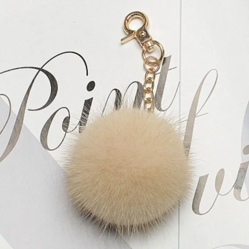 Mini Real Mink Fur Ball PomPom 9 Colors Genuine Mink Fur Keychain Heart Shape Metal Key Ring Pendant Bag Charm Women X180