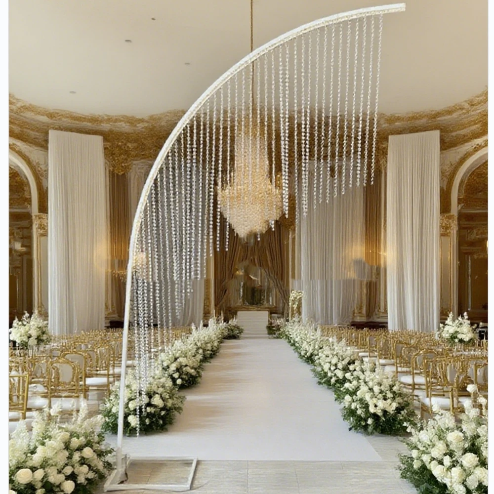 

4pcs Wedding Party Decor Aisle Metal Arch LED Light acrylic Bead Curtain Decorative Backdrop Stand Arch