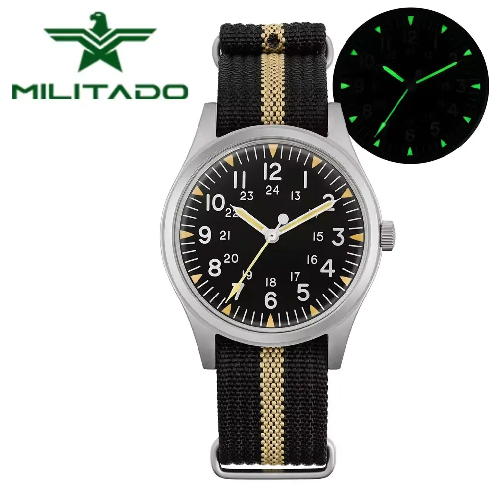 Militado ML07 36mm Quartz Watch VH31 Movement Watches Domed Bubble K1 Crystal  AR Coating Luminous 100m Waterproof Watches