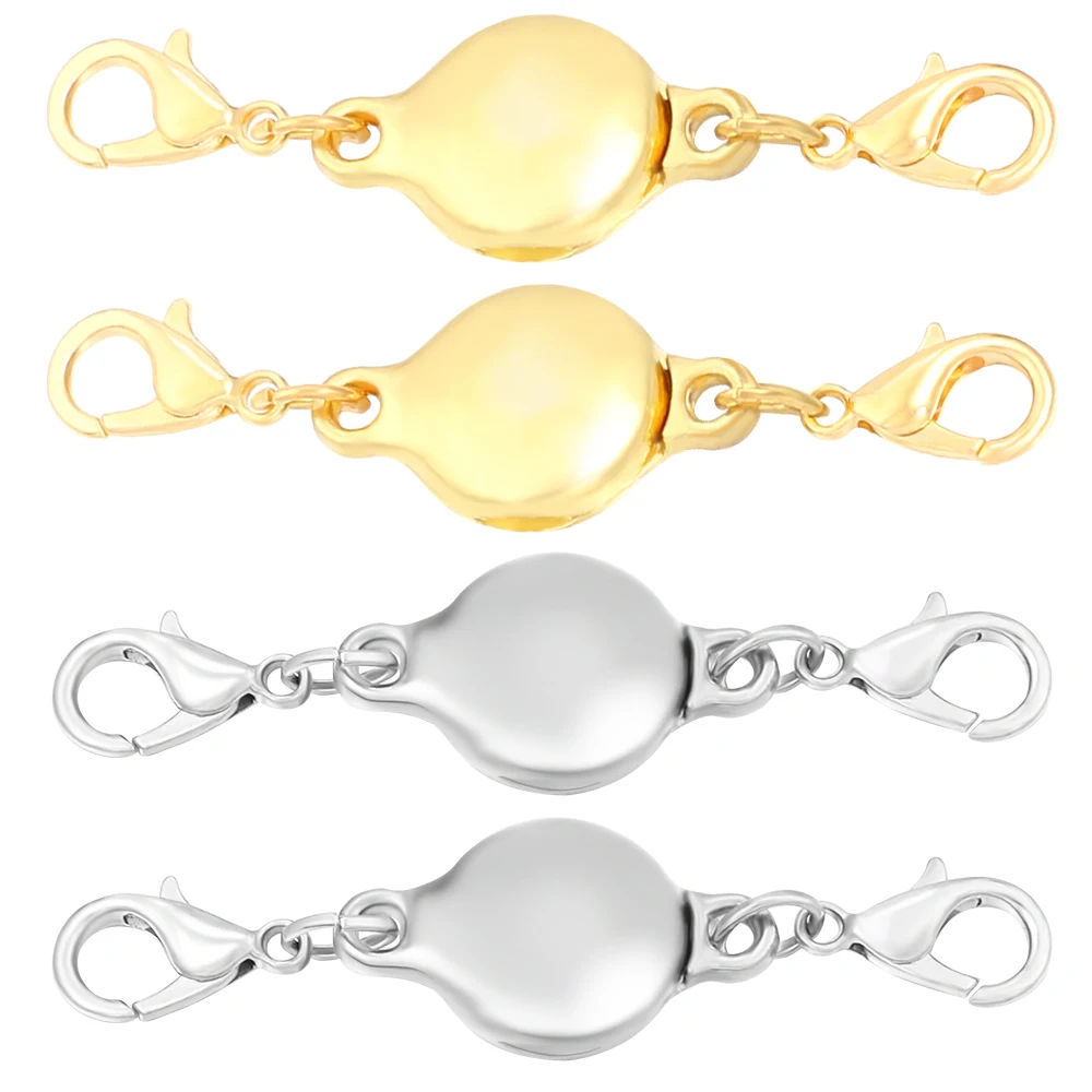 

4sets/lot Alloy Magnetic Buckles Flat Round End Clasps With Lobster Clasps Connectors For DIY Jewelry Making Bracelet Necklace