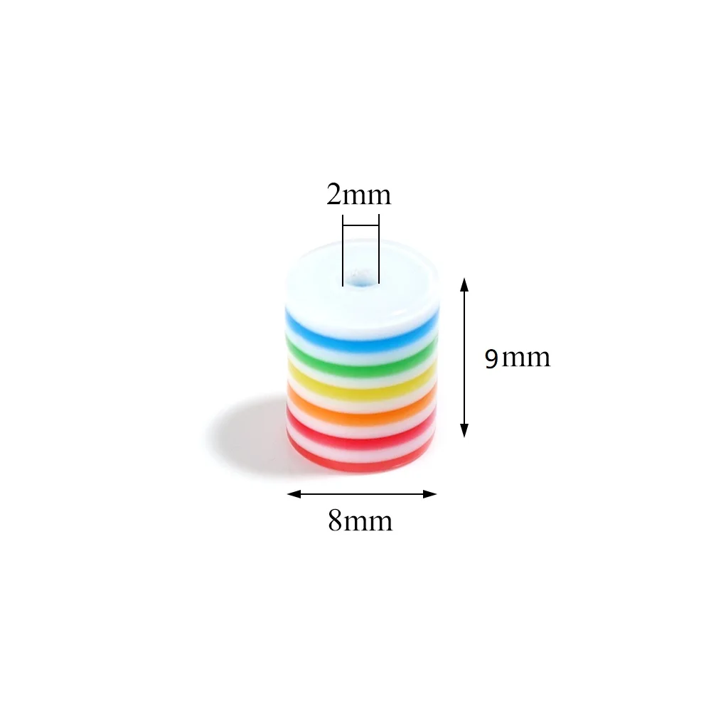 100pcs/Lot Rainbow Cylindrical Stripe Resin Beads Loose Spacer Beads For Jewelry Making DIY Bracelet Necklace Accessories