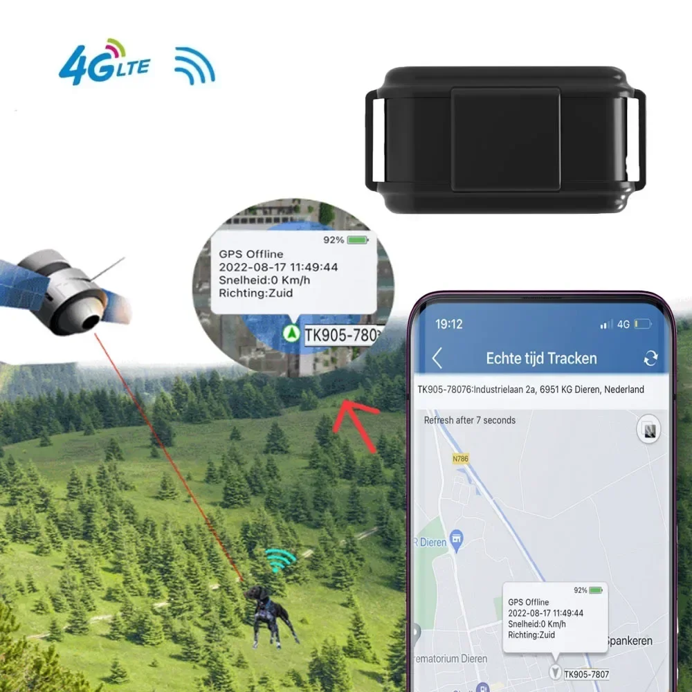 4G GPS Tracker for Hunting Dog, Animal Realtime Tracking GPS Locator Waterproof 3000mAh Battery Voice Monitor Geofence Free APP