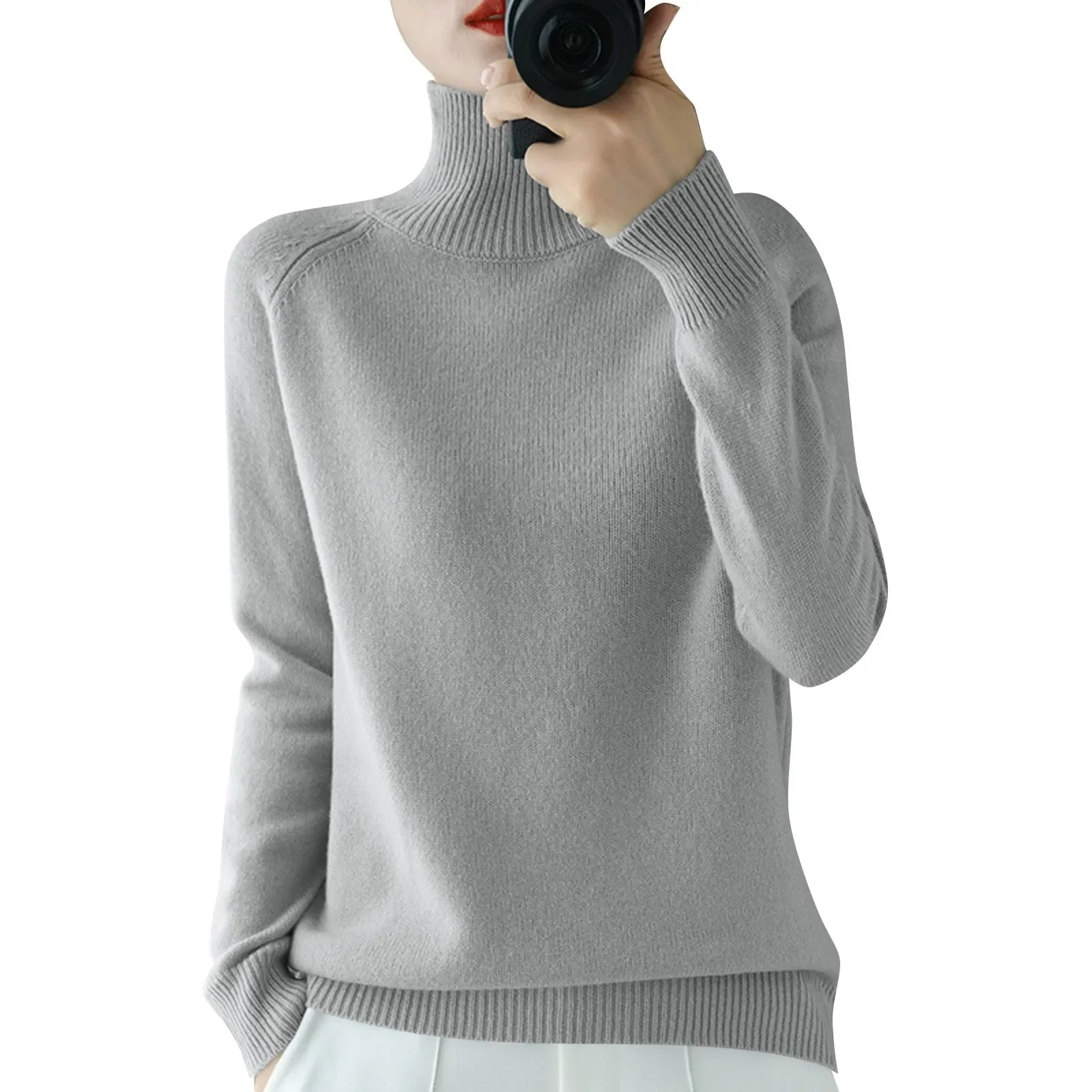 

2025 Female Long Sleeve Pullover Autumn Winter Turtleneck Sweater Women Elegant Slim Solid Ribbed Cashmere Jumpers Knitted 45