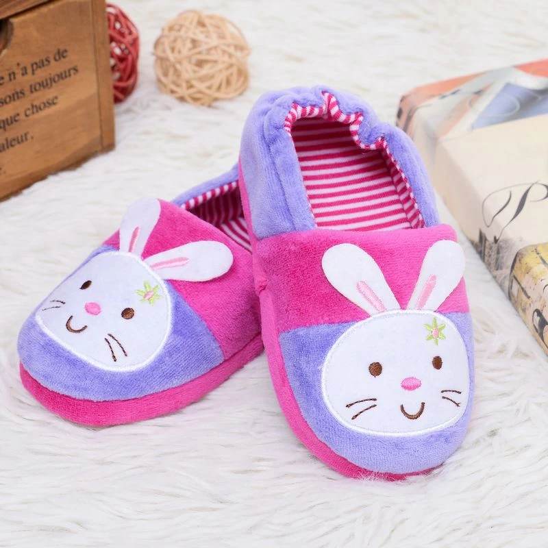 Fashion Toddler Girls Slippers for Winter Baby Loafers Plush Warm Cartoon Bunny Rubber Sole Children Home Shoes House Footwear