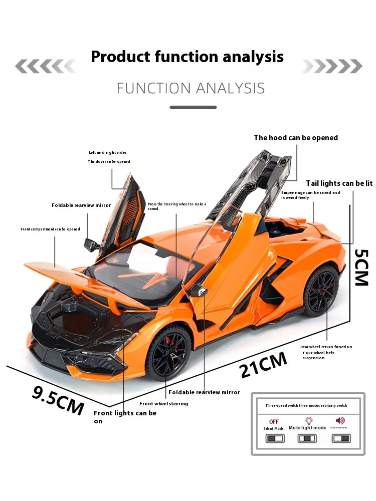 1:24 Lamborghini Revuelto Alloy Diecast Model Car Sound & Light Children Toys Collection Hobbies Gifts With Boys Kids Present