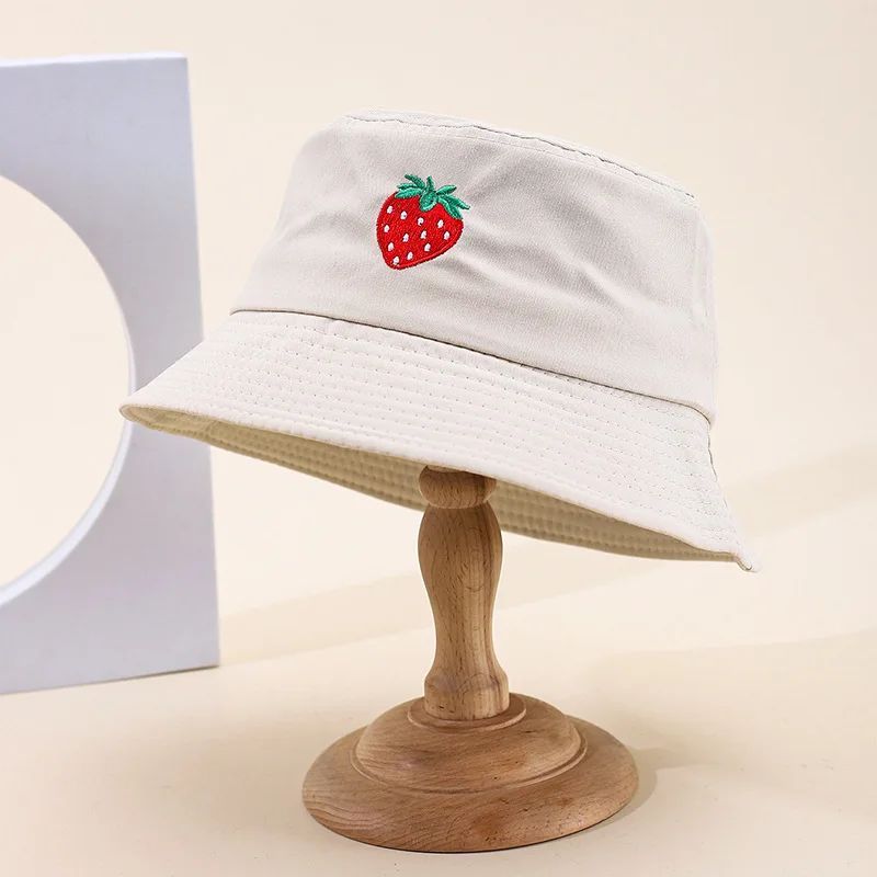 

Unisex Simple Popular Summer Bucket Hat For Women Embroidery Fruit Outdoor Solid Sunshade Casual Fisherman Cap Men Wholesale