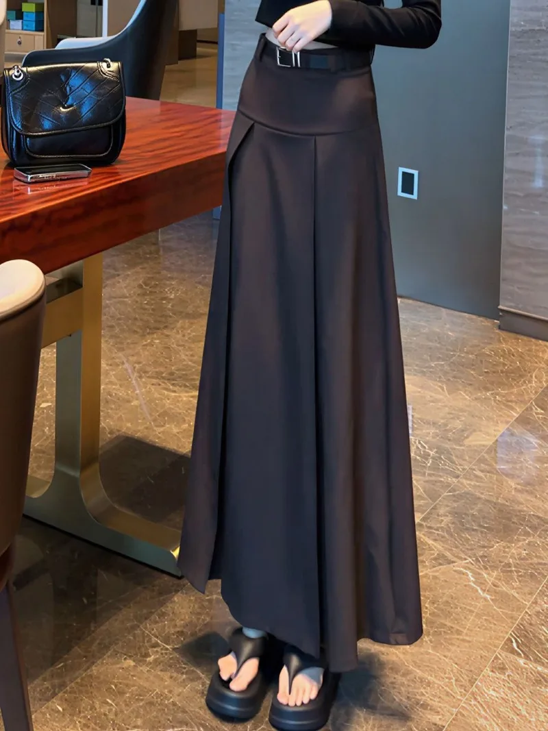 

Новая элитная модная осенняя юбка для женщин, элегантный дизайн, драпировка, тонкая плиссированная юбка с высокой талией, офисные женские длинные юбки трапециевидной формы Jupe