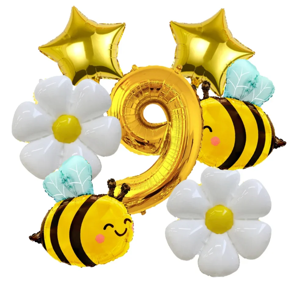 6 Stück Biene Gänseblümchen Golden 32 Zoll Zahl Aluminiumfolie Ballons Set Gänseblümchen Blumenballon für Bienenthema Geburtstag Babyparty Zubehör – Detail 19
