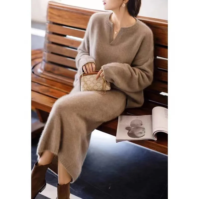 High Quality Wool Sweater Skirt Loose Casual Women Knit Set Skirt Comfort Warm Wool Skirt Autumn Winter Knitwear Pulls Chauds