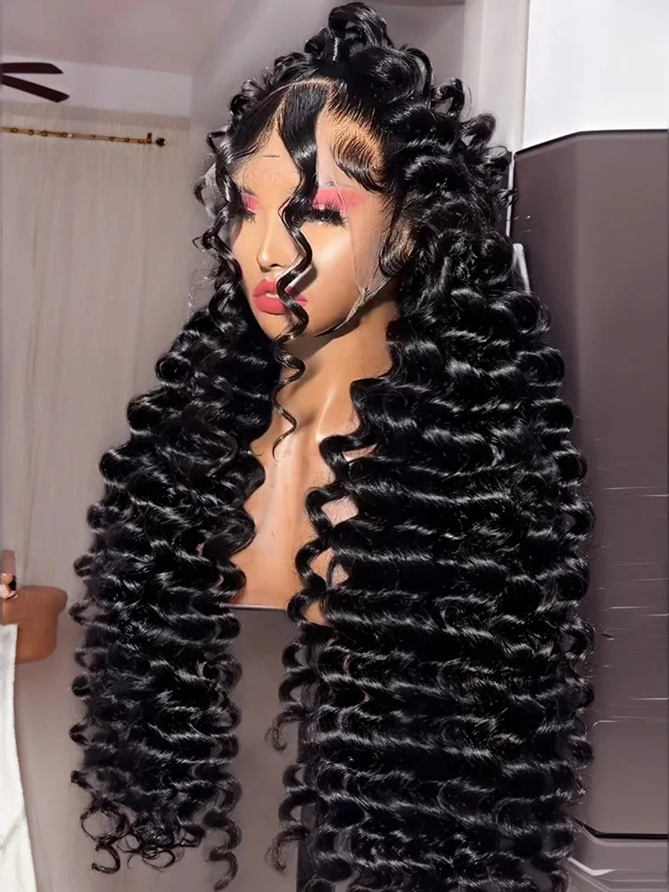 40 بوصة فضفاض موجة عميقة 360 HD الدانتيل أمامي خصلات الشعر المستعار الإنسان 300 الكثافة البرازيلي مجعد موجة المياه 13x6 الدانتيل شعر مستعار أمامي قطعها مسبقا #1