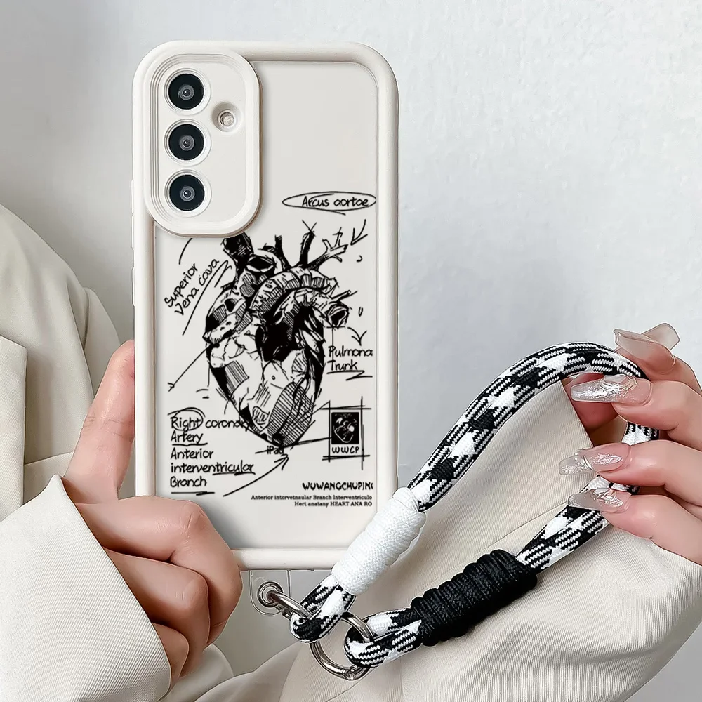 Artistic Heart Lanyard Case for Samsung A55 35 25 54 34 24 14 73 53 33 23 51 31 72 52 32 22 13 12 Wrist Chain Hang Strap Cover