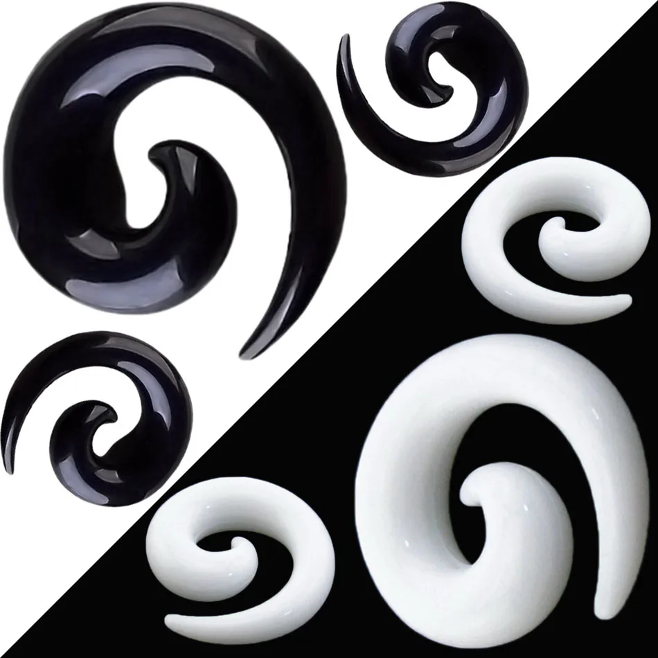 1Pair Acrylic Black White Ear Expander Ear Plugs Spiral Ear-Piercing Stretcher Body Jewelry 1.6mm-20mm Piercing Jewelry Unisex