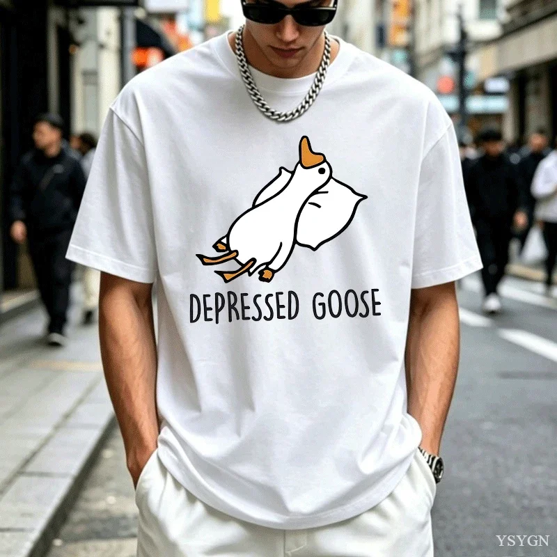 Funny Depressed Goose T-Shirt Graphic Men T Shirts Harajuku O-neck Men Women Short Sleeve Tees Mens Designer Clothes Streetwear