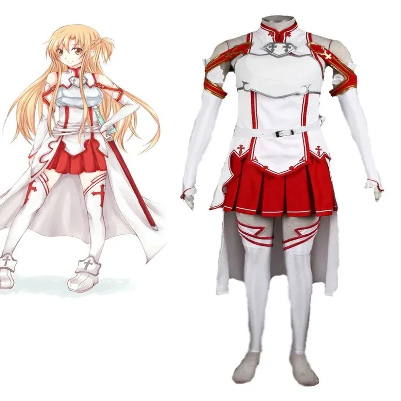 qq681Anime Cos Sword Art Online Yuki Yuuki Asuna Conjuntos de fantasias cosplay terno