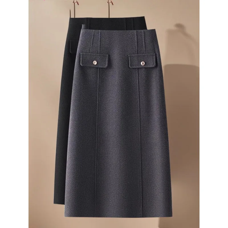 

Женская шерстяная юбка-миди, эластичная талия, короткая юбка с одним разрезом, облегающая юбка
