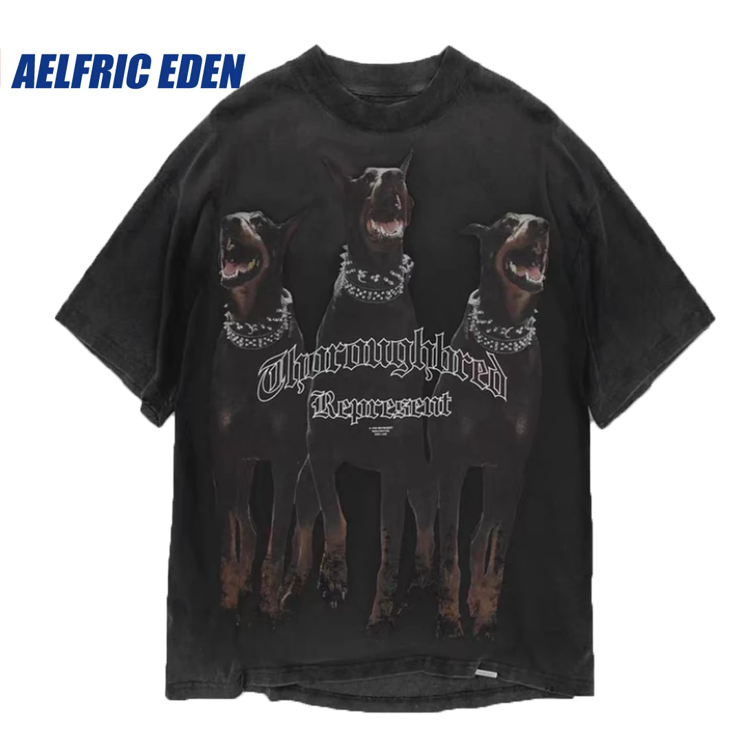 Aelfric Eden Oversized T Shirt Streetwear Hip Hop Rottweiler Doberman Print Tshirts Harajuku Casual Cotton Summer Short Sleeve