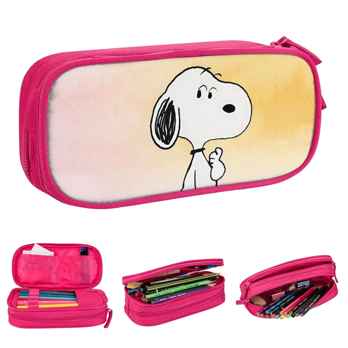 Large Pen Box Snoopy Cartoon Peanuts Comic Characters Office Supplies Double Layer Pencil Case Stationery Women Makeup Bag