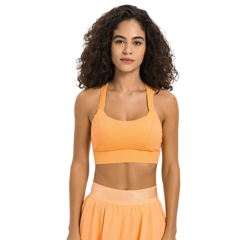 Solid Color Women Fitness Bra Soft Sport Tank High Strength Yoga Top Comprehensive Training Jog Back Buckle Fastening Chest Pad