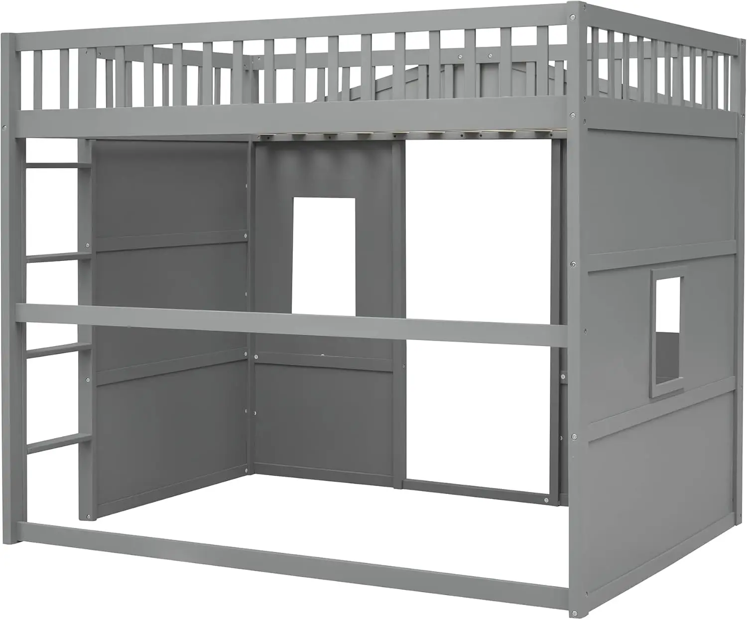 Harper & Bright Designs Full Size House Loft Bed For Kids, Wood Full Loft Bed With Door And Windows House Design, Playhouse Bed