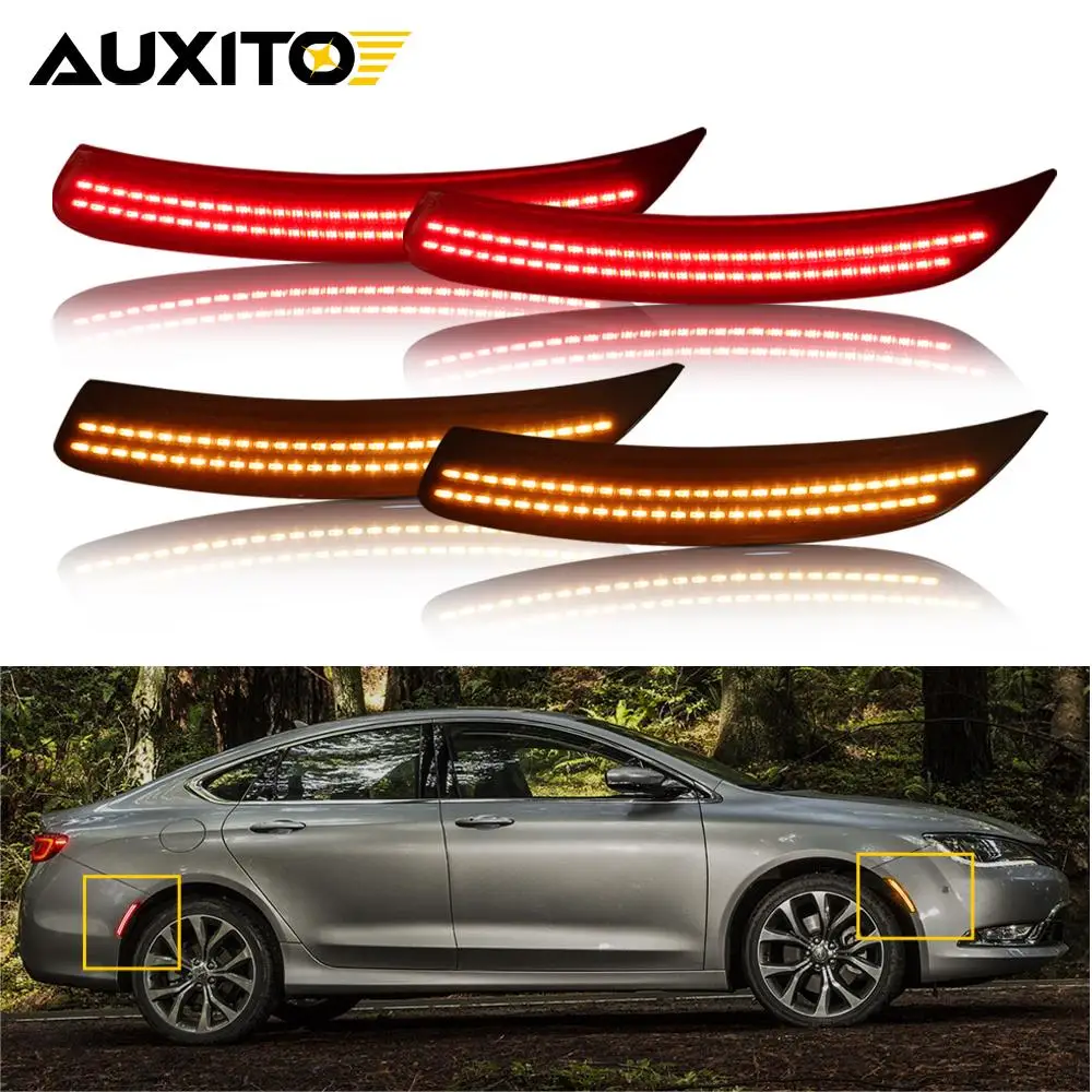 4Pcs Red Amber LED Front Rear Fender Side Marker Light Bumper Lamp For Chrysler 200 2015 2016 2017 Accessories Smoked Waterproof