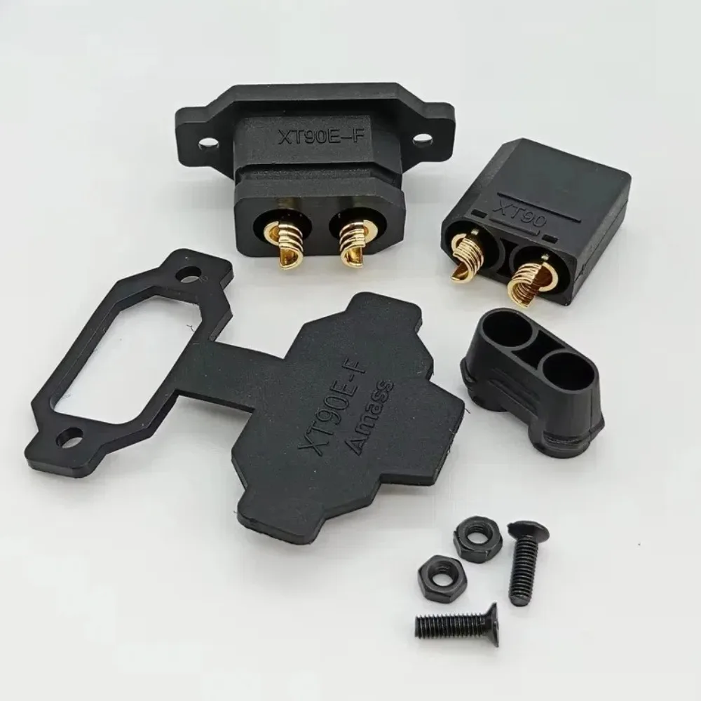 Amass XT90E Battery Connector Kits Gold-plated Mountable Connector XT90E Male Plug with Protective Cover Black Socket