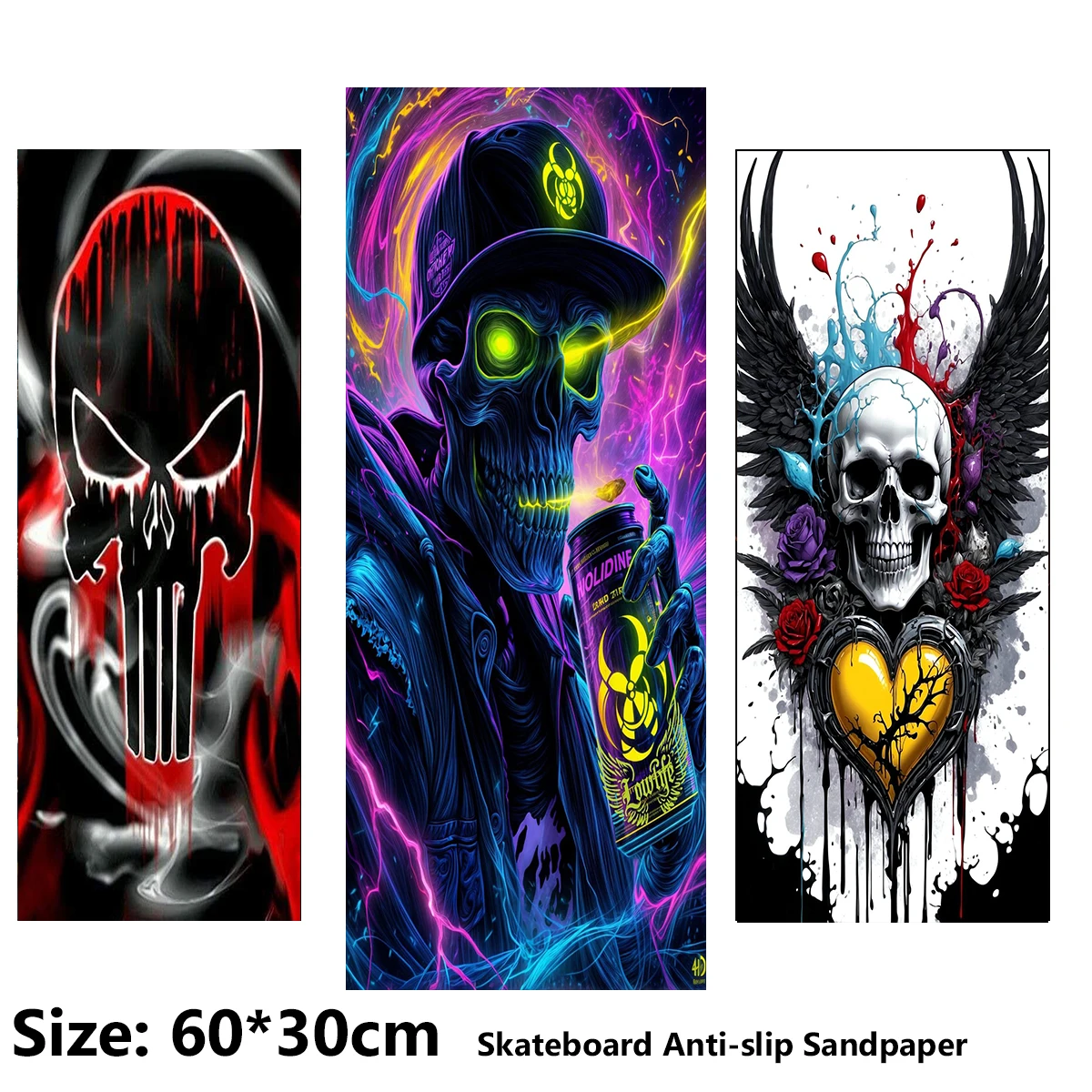 

Heart Colorful Wings Skull Pattern Electric Scooter Anti-slip Sticker Sandpaper Skateboard Grip Tape Sheet 60*30cm