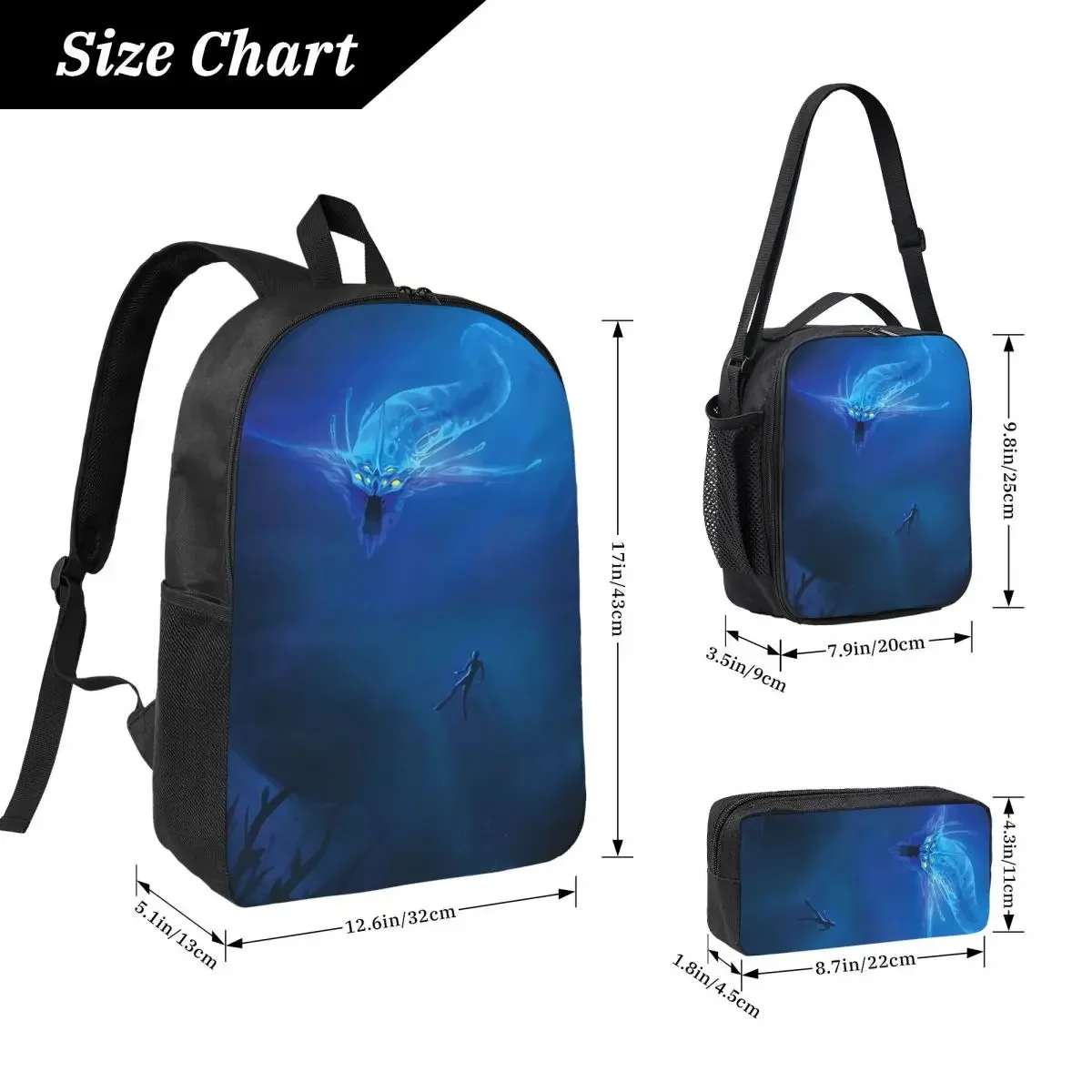 Subnautica Ghost Leviathan Backpack Student BookBag School Bag Computer Shoulder Bags 3ps Insulated Lunch Bag Pencil Case