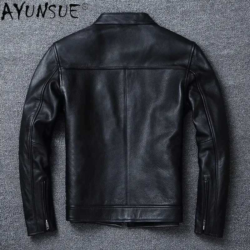 Men's AYUNSUE Clothing Genuine Cow Leather Jacket Men Motorcycle Mens Jackets Vintage Clothes Autumn Coat 5XL 6XL Veste LXR634