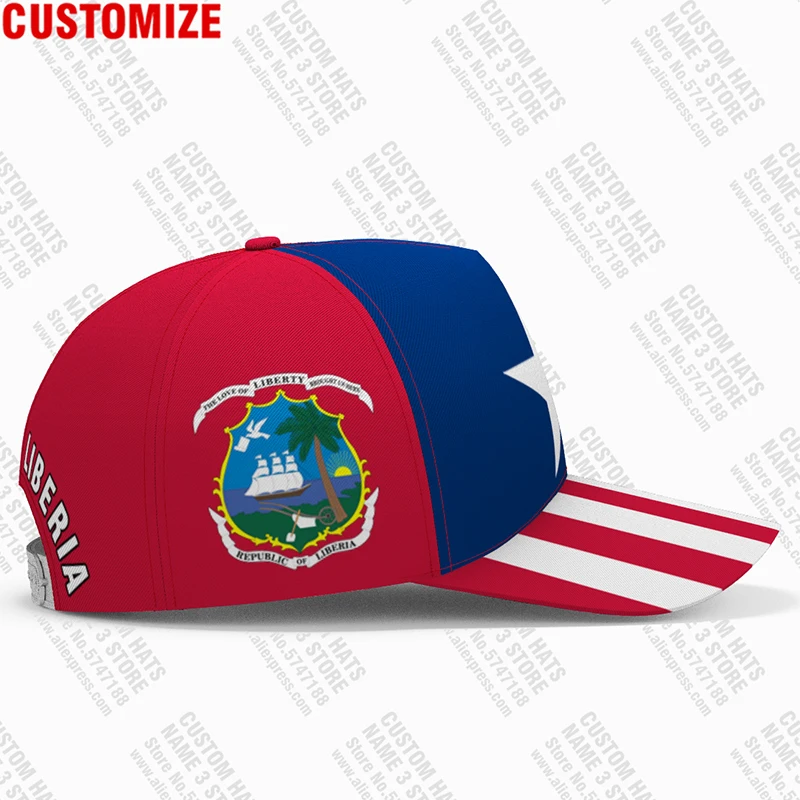 Liberia Male Youth Diy Free Custom Made Name Number Hat Nation Flag Lr Liberian Country College Print Photo Baseball Caps