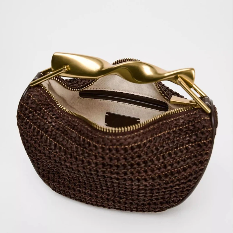 

Summer Half-Moon Beach Straw Shoulder Bags Women's Straw Bucket Bag Purse Woven Straw Handbags Casual Tote Crossbody Bag