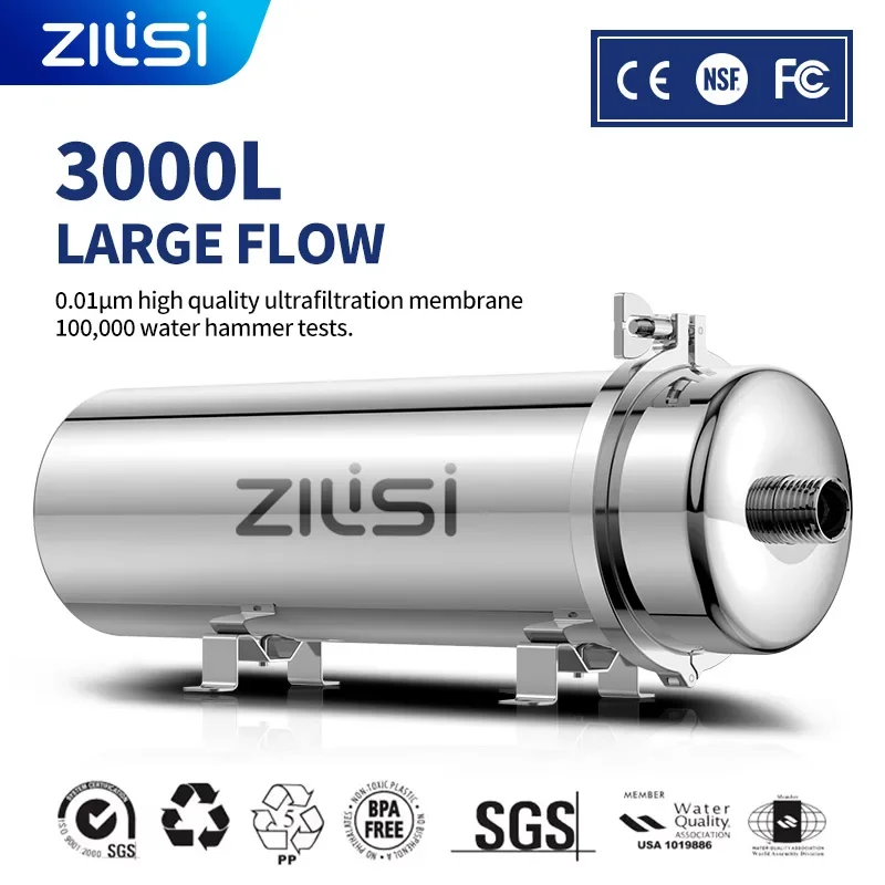 

ZILISI Whole House Water Purifier System,High Flow,Ultrafiltration,Reusable PVDF Filter Element,Stainless Mineral,0.01μm Filter