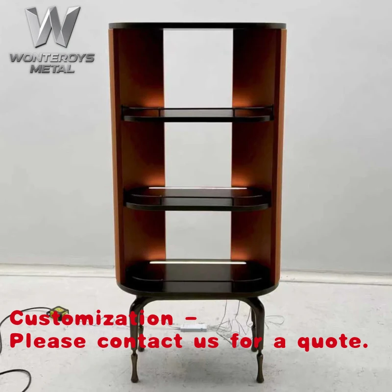 

custom.Custom Modern Orange Metal Display Cabinet with LED Light Luxury Curio Cabinet Living Room Hotel Hall