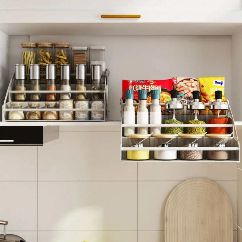 

Kitchen Cabinet High Hanging Pull-down Shelf Rotary Lifting Seasoning Rack Seasoning Basket Storage Rack