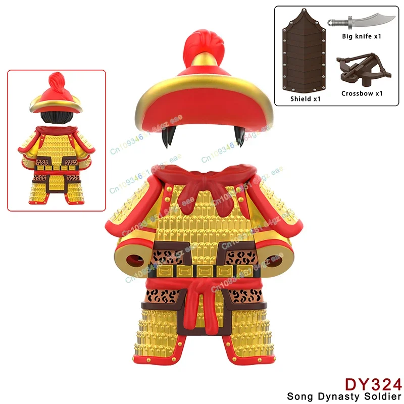 Blocs de construction d'armure chinoise à trois couleurs, mini figurines d'action anciennes, accessoires, modèles de jouets pour cadeaux de noël DY324 323 322