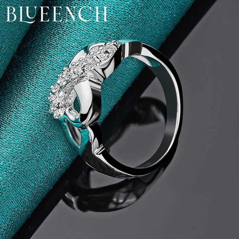 Blueench 925 Sterling Silver Zircon Bow Ring For Women Proposal Wedding Party Fashion Glamour Jewelry