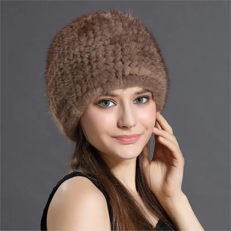 Encrypted thickened real fur women's leather outdoor warm ear hat