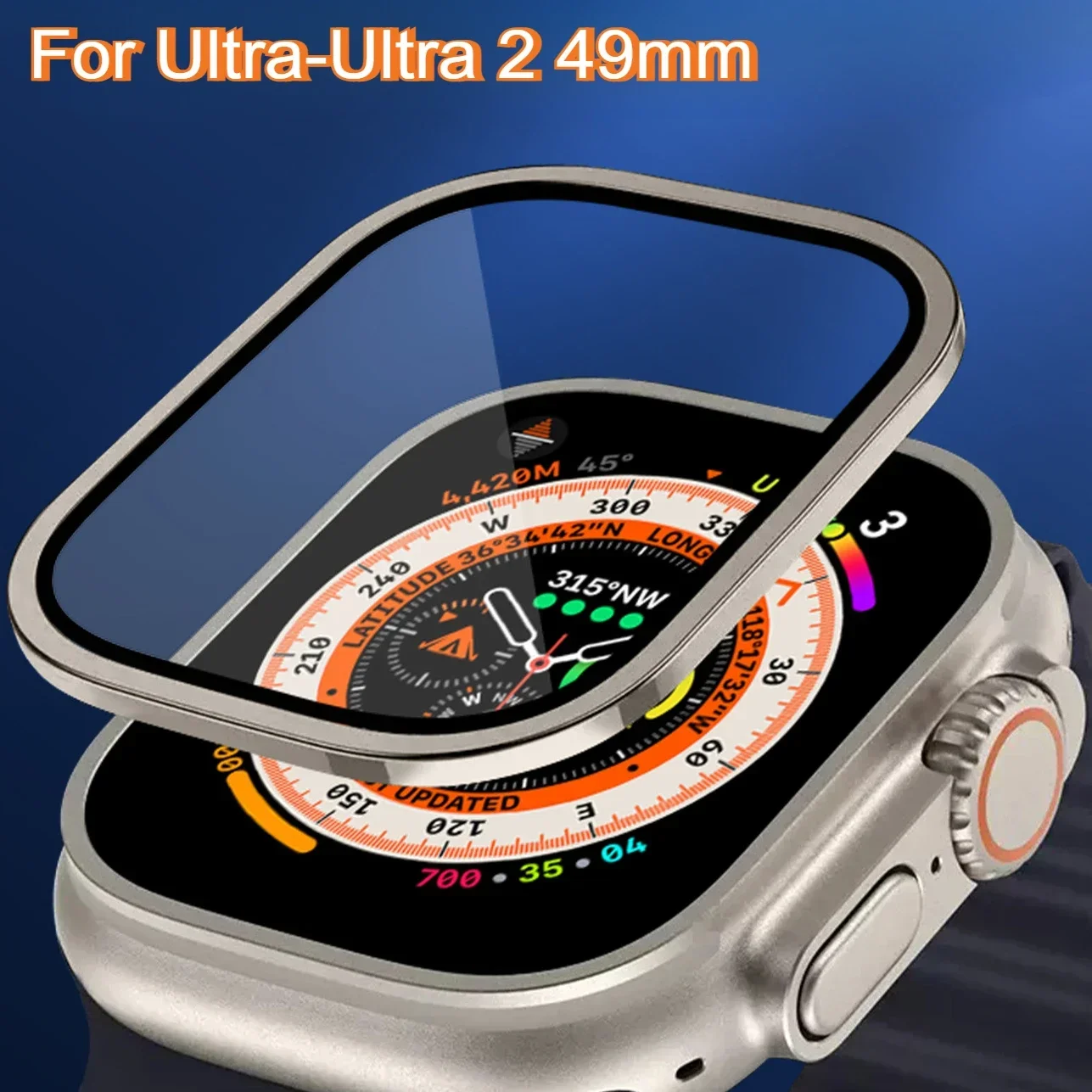Custodia in lega di alluminio + vetro temperato per Apple Watch Ultra 2 49mm Proteggi schermo antigraffio per iWatch Ultra 49mm Pellicola protettiva