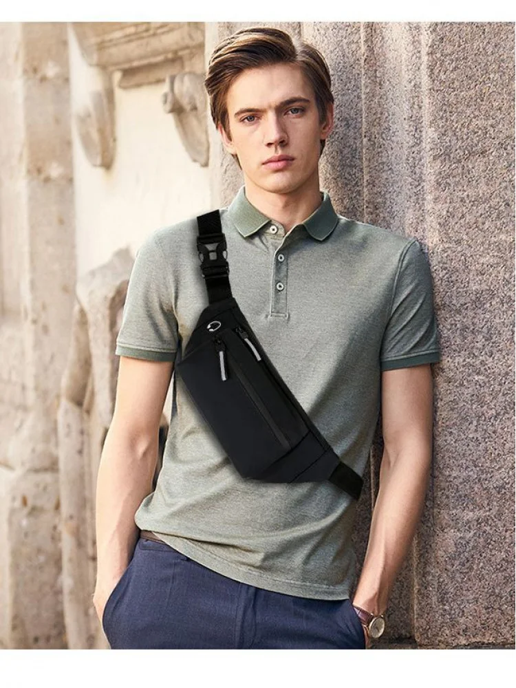 Men's fishing mobile phone waist bag Black stall leisure waterproof men's chest pack outdoor running sports messenger bag