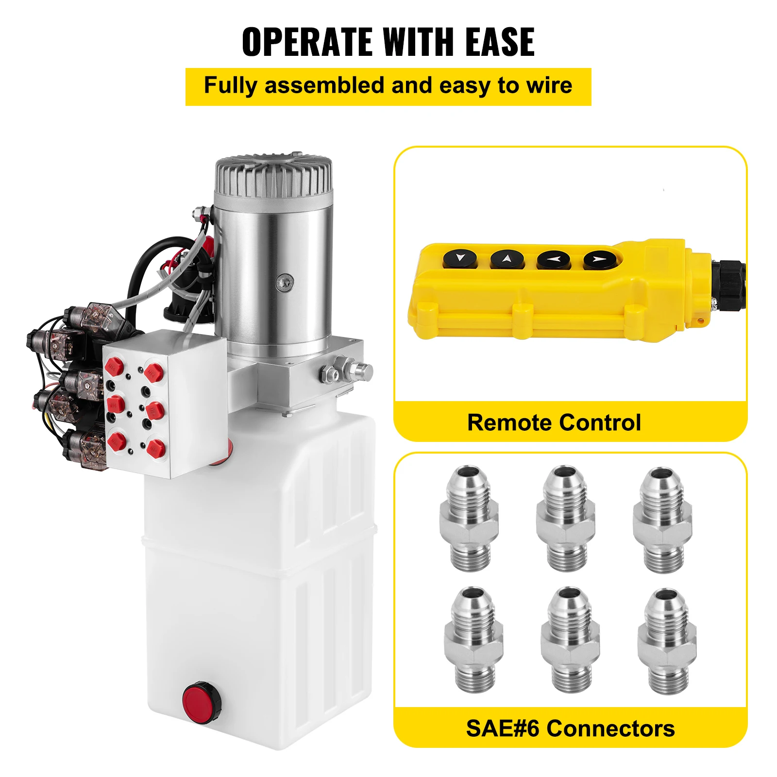 SucceBuy Pompe hydraulique 6 litres Pompe de remorque à double effet DC 12 V Unité de puissance hydraulique électrique pour ascenseur de voiture de remorque à benne basculante