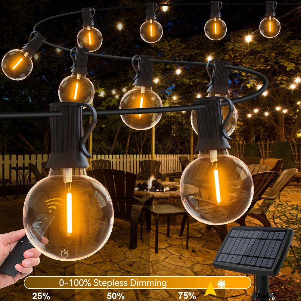 

Solar String Light Outdoor G40 Patio Light Solar Power Festoon Garland Shatteproof LED Bulb String With 4000mAh High-Capacity Ba