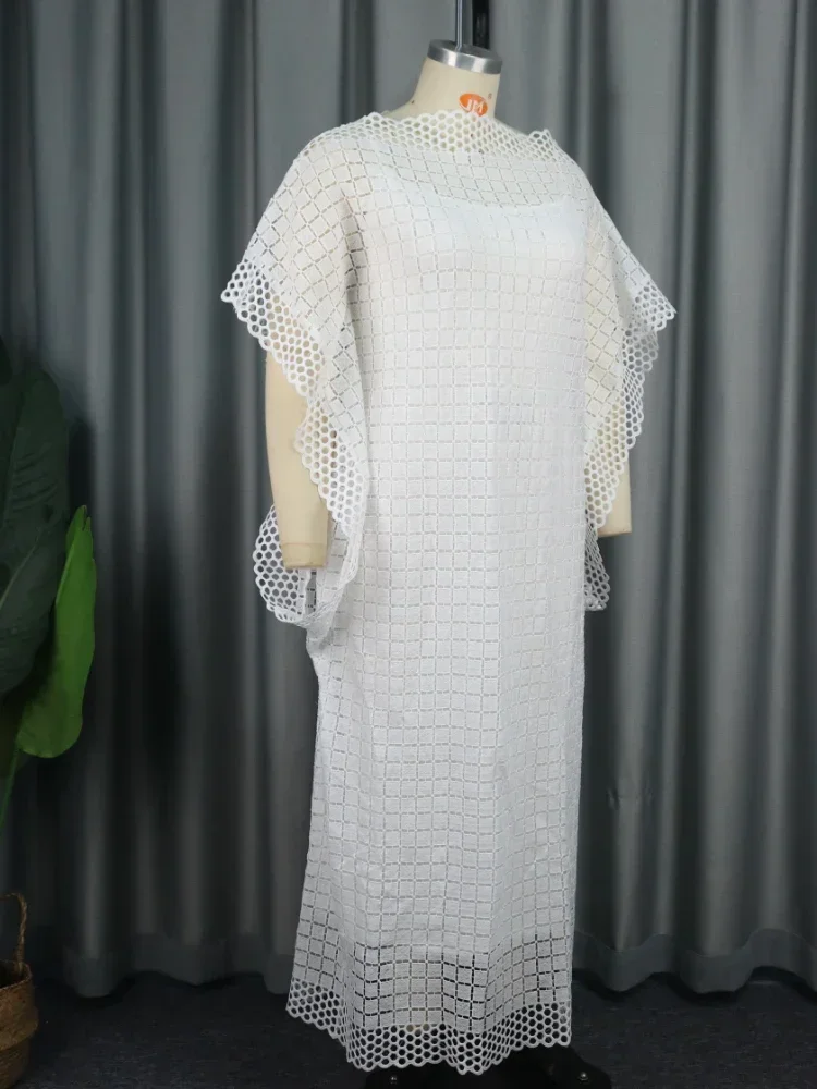 

White Maxi Dress for Women Elegant Lace Robes 3/4 Sleeve Loose Summer Gowns for Wedding Bridesmaid Party Vestido Feminino